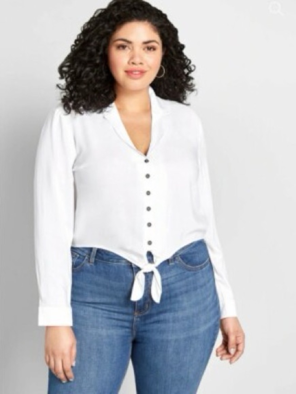 Modcloth White Button-Front Tie-Hem Blouse